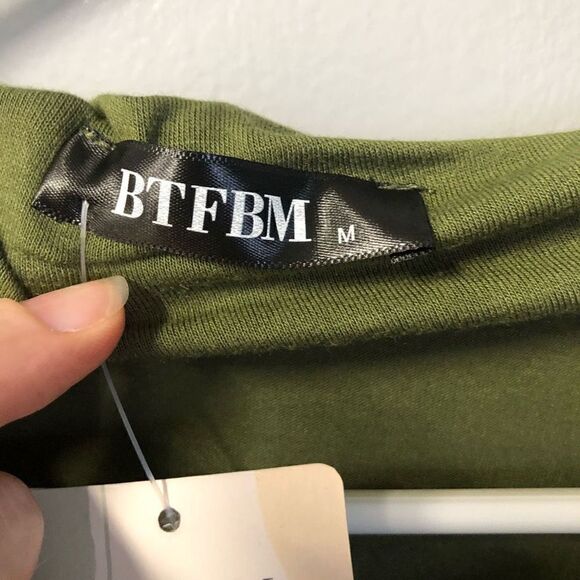 btfbm army green one shoulder wrap dress wedding guest summer vaca resort sz med - Picture 2 of 12